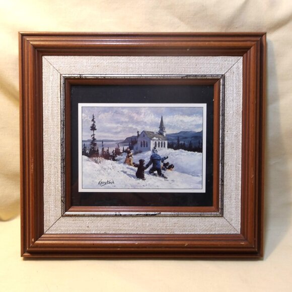 Remarkable Framed *** Children with Dog in Winter Scene *** - Picture 1 of 1